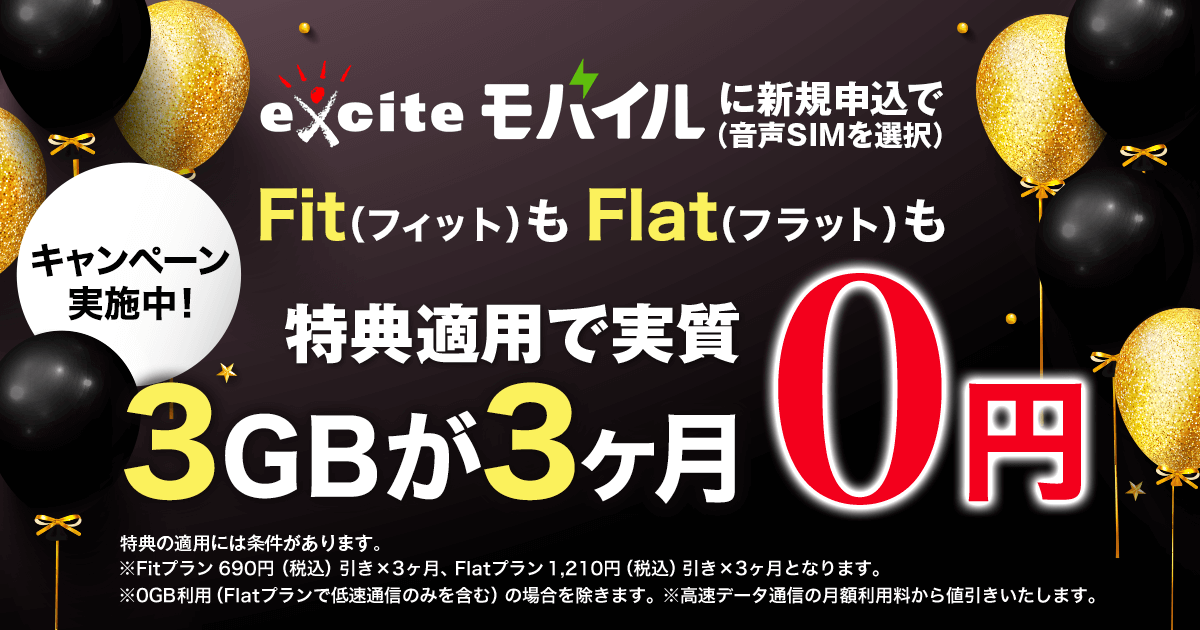 FitもFlatも3GBが3ヶ月（実質）0円キャンペーン
