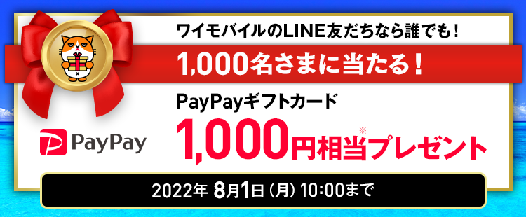 【ワイモバイルLINEキャンペーン】 「PayPayギフトカード 1,000円相当」が当たります！